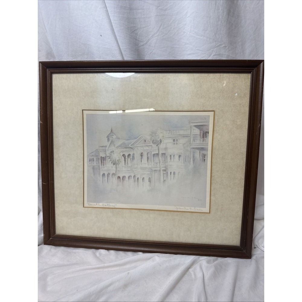 Vintage Juanita F Owen Charleston Print Pencil Signed South Battery Framed '82